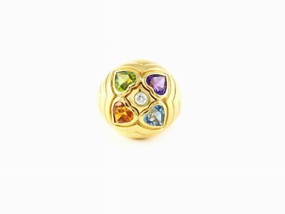 Anello Bulgari in Oro Giallo, Diamante e Pietre Semipreziose