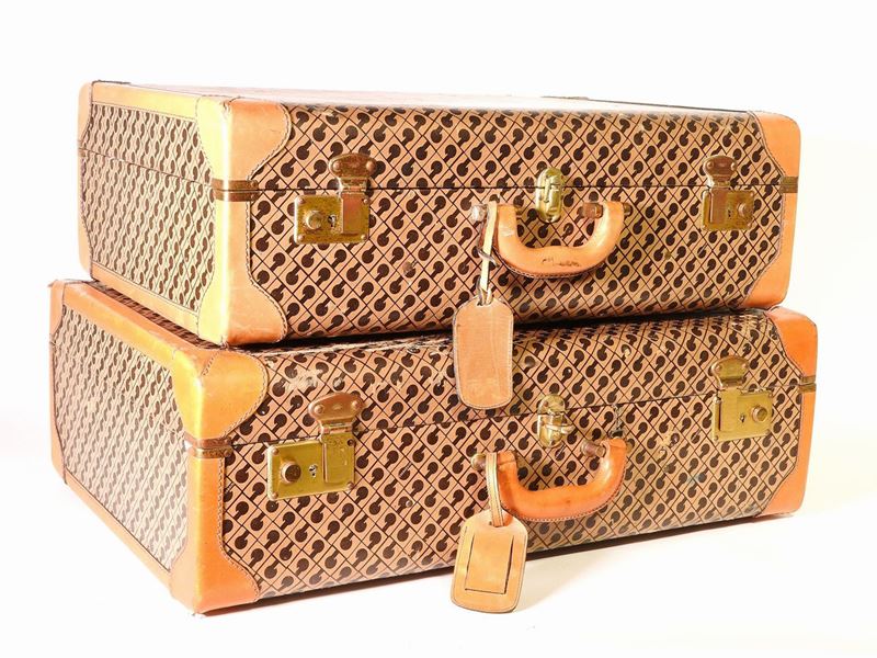 Due Valigie Rigide in Pelle Stampata Monogram, Gherardini