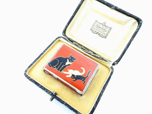 Small silver Walser Wald animalier-shaped vanity case with multicoloured enamels