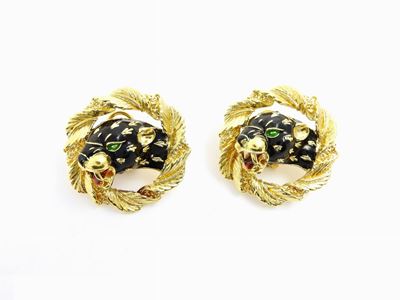 Orecchini Animalier Frascarolo in Oro Giallo con Smalti Policromi