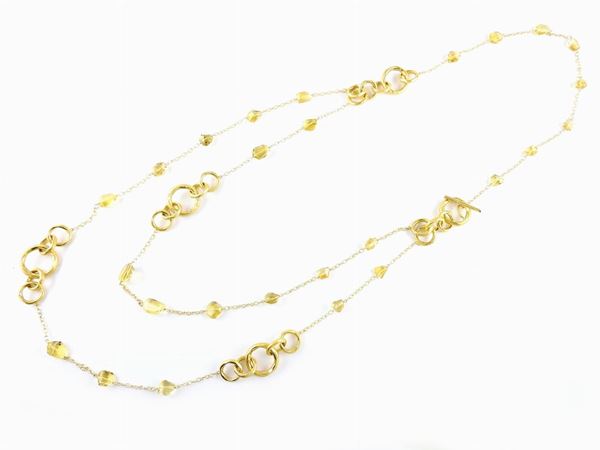 Satin yellow gold Calgaro long chain with diamonds and citrine quartzes