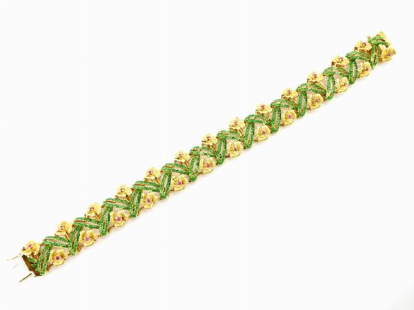 Yellow gold Unoaerre bracelet with enamels and rubies  (Sixties)  - Auction Watches and Jewels - I - I - Maison Bibelot - Casa d'Aste Firenze - Milano