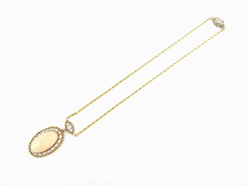 Demi Parure C. Molinari Collana e Orecchini in Oro Giallo e Bianco, Diamanti e Corallo Rosa