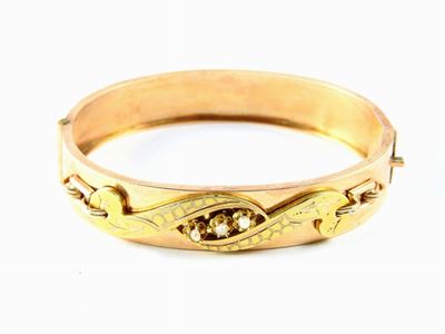 Bracciale Rigido in Oro Rosa e Giallo con Mezze Perle