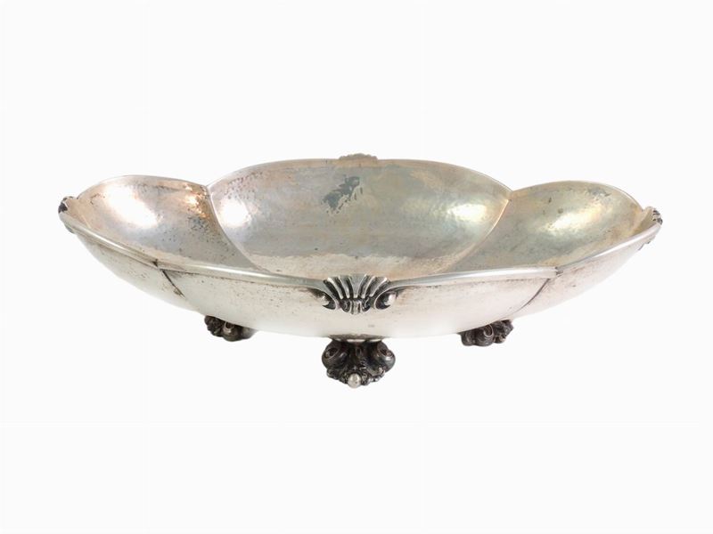Centrotavola Ovale in Argento Martellato
