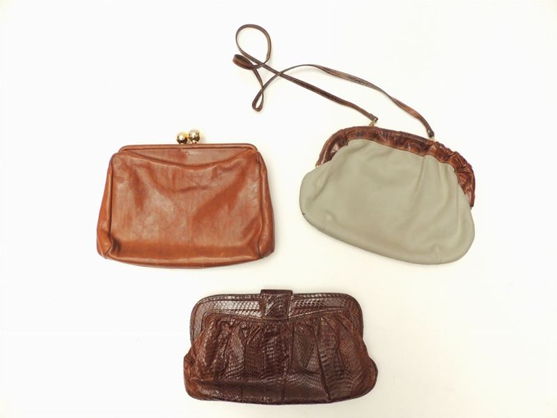 Tre Borse in Pelle Bianca e Marrone