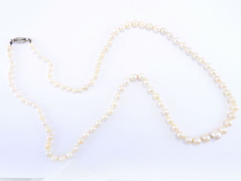 Collana Scalare di Perle Akoya con Fermezza in Oro Giallo e Diamanti