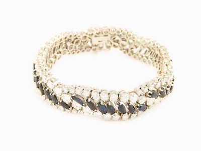 Bracciale in Oro Bianco, Diamanti e Zaffiri