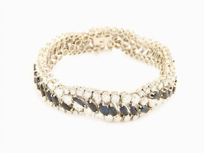 Bracciale in Oro Bianco, Diamanti e Zaffiri