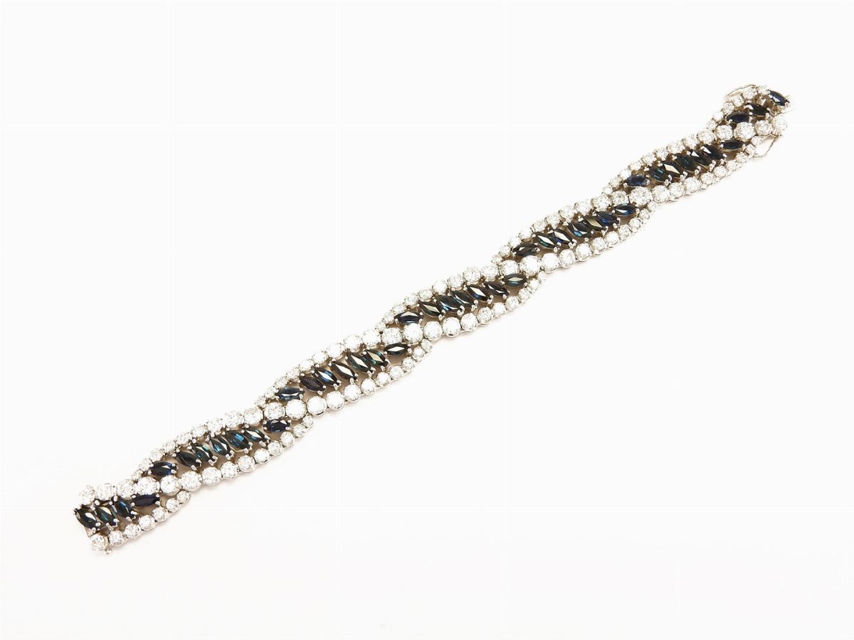 Bracciale in Oro Bianco, Diamanti e Zaffiri