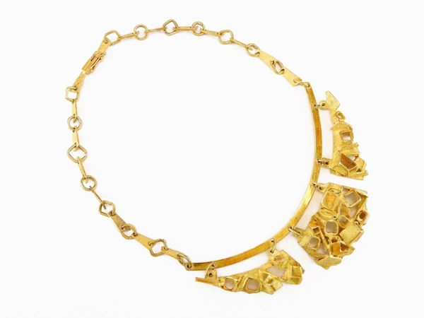 Three panels Ubert Piacco (1912-1978) yellow gold necklace