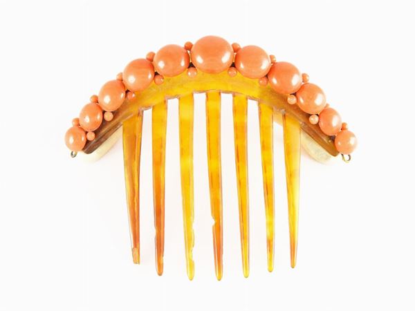 Tortoise shell and coral hair comb