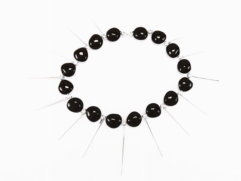 Collier Gavello in Oro Bianco, Onici e Acquemarine