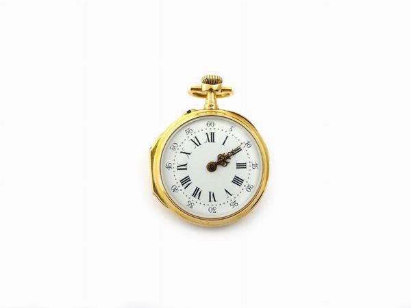 Yellow gold pocket watch with diamonds and multicoloured enamels