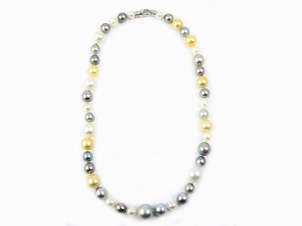 South Sea yellow, gray and black cultured pearls necklace
