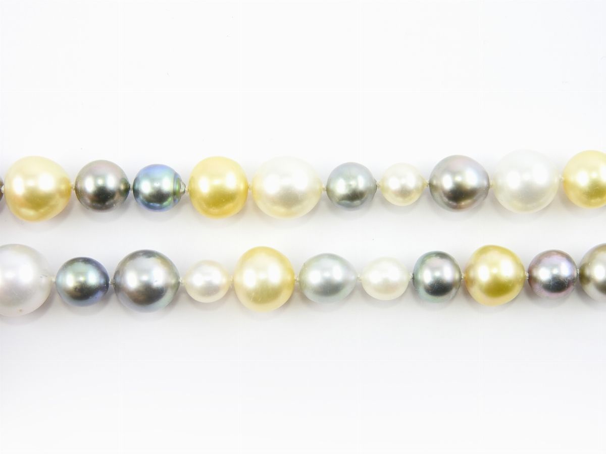 Girocollo con Perle Coltivate South Sea Gialle, Grigie e Nere