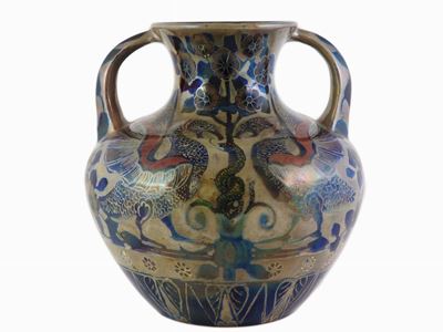 Vaso Biansato in Maiolica Smaltata a Lustro
