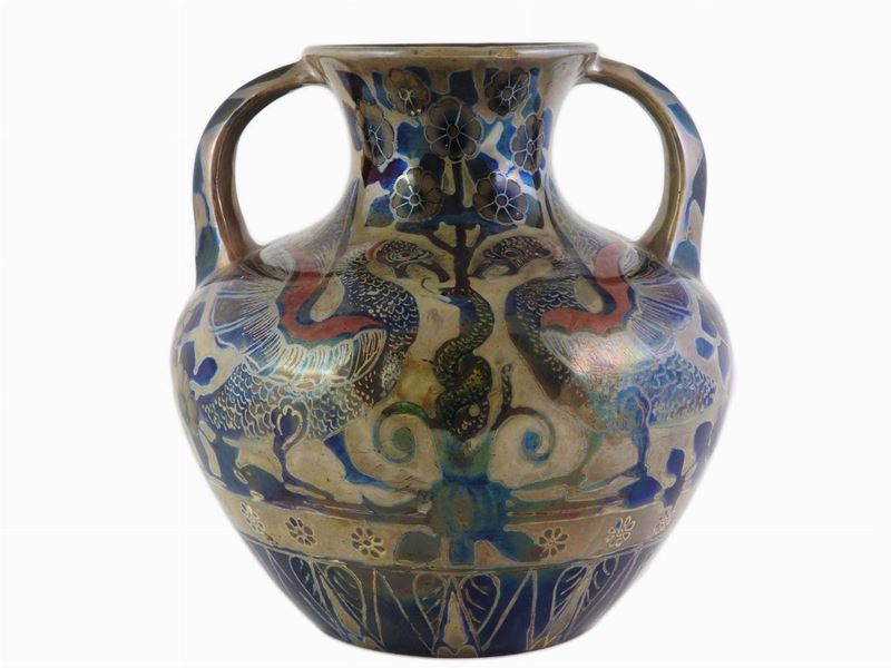 Vaso Biansato in Maiolica Smaltata a Lustro