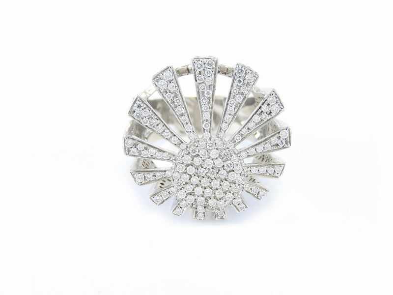 Anello "sol Levante" in Oro Bianco e Diamanti