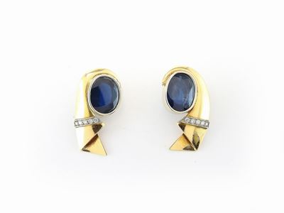 Orecchini in Oro Giallo, Diamanti e Zaffiri