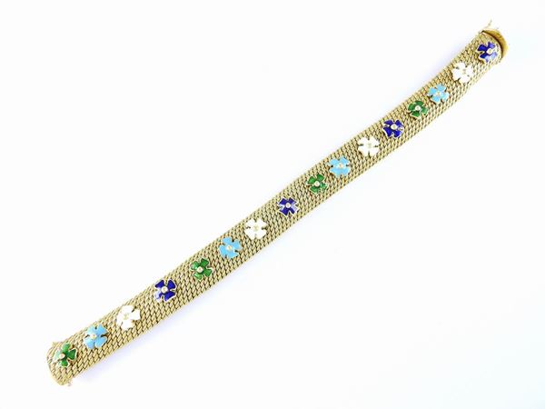 Yellow gold bracelet with multicoloured enamels