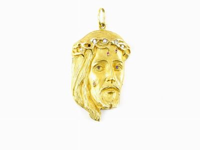 Pendente in Oro Giallo, Diamanti, Rubini e Zaffiri
