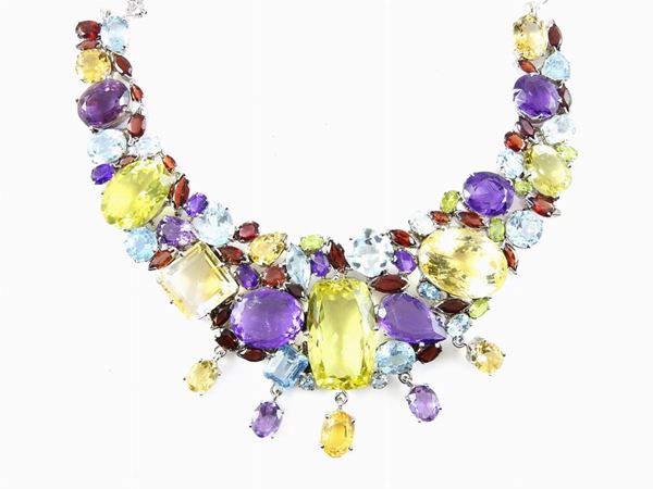 Silver "Tutti Frutti" necklace with semi precious stones