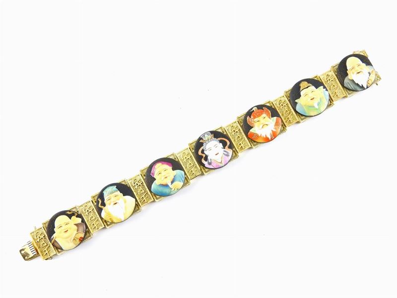 Bracciale "sette Saggi" in Oro e Resina Dipinta e Smaltata