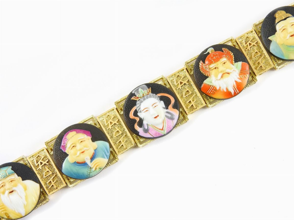 Bracciale "sette Saggi" in Oro e Resina Dipinta e Smaltata