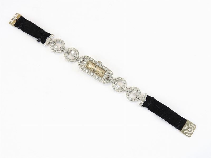 Orologio Gioiello da Polso per Donna Mauboussin in Oro Bianco, Diamanti e Raso Nero