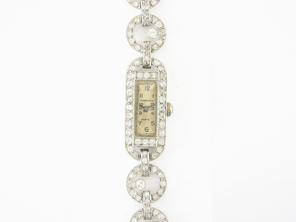Orologio Gioiello da Polso per Donna Mauboussin in Oro Bianco, Diamanti e Raso Nero