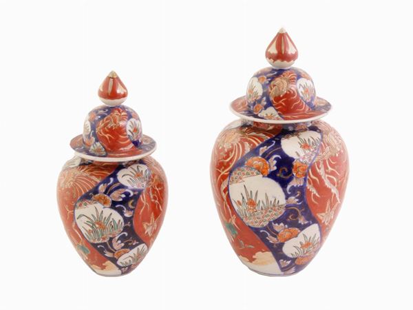 Two Imari Porcelain Lidded Vases