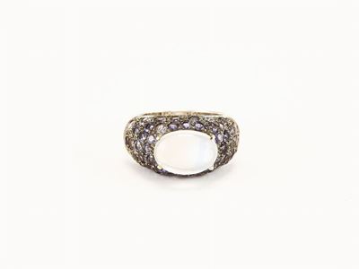 Anello in Oro Bianco, Pietra di Luna e Ioliti