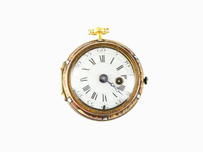Orologio da Tasca in Bronzo Dorato, Diamanti e Pietra Paesina, Completo di Chiave di Carica