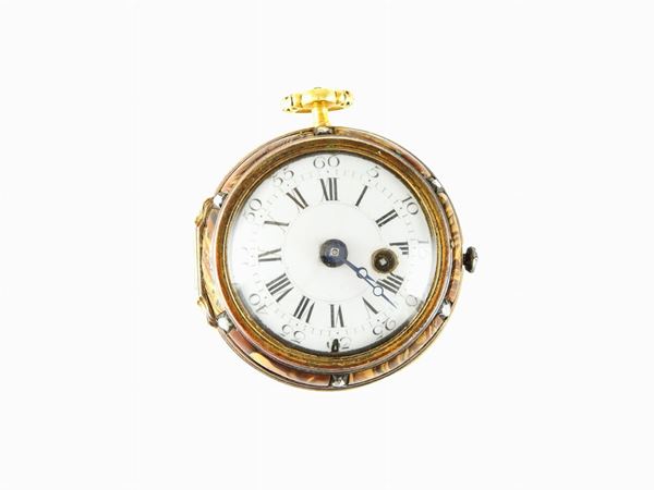 Gilt ormolu pocket watch with diamonds, ruin marble and charge key