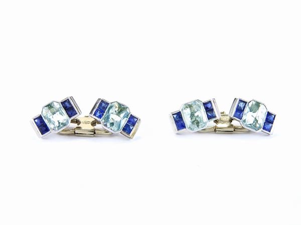 White and yellow gold Weingrill cuff-links with sapphires and aquamarines