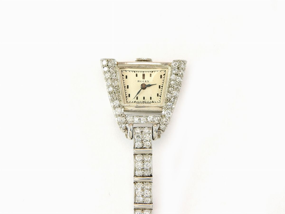 Pendente Orologio Rolex in Platino e Diamanti