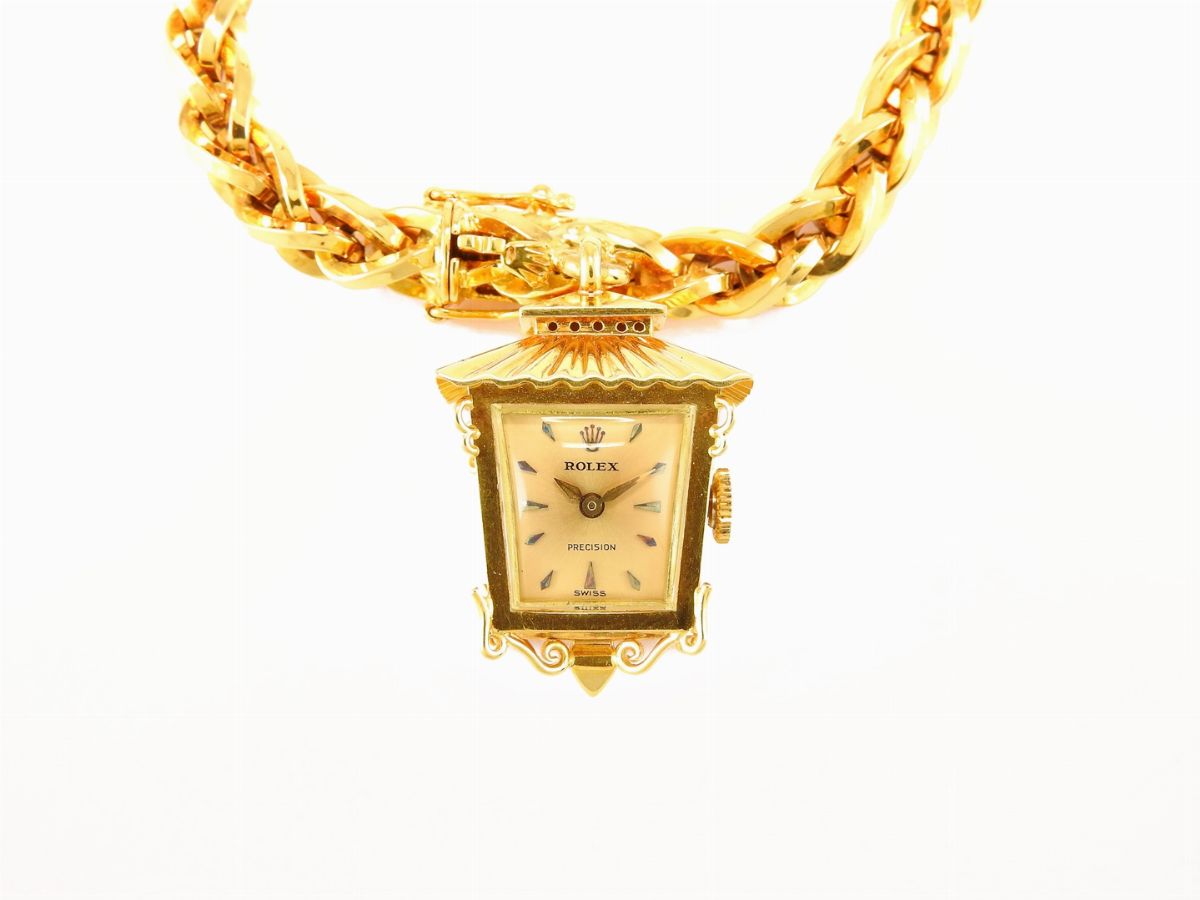 Bracciale con Pendente Orologio Rolex in Oro Giallo