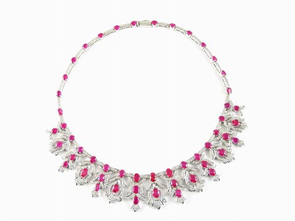 White gold necklace with diamonds and rubies
