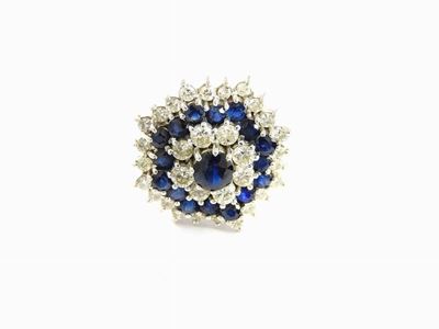 Anello in Oro Bianco, Diamanti e Zaffiri