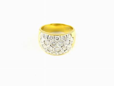 Anello a Fascia Damiani in Oro Giallo e Bianco con Diamanti