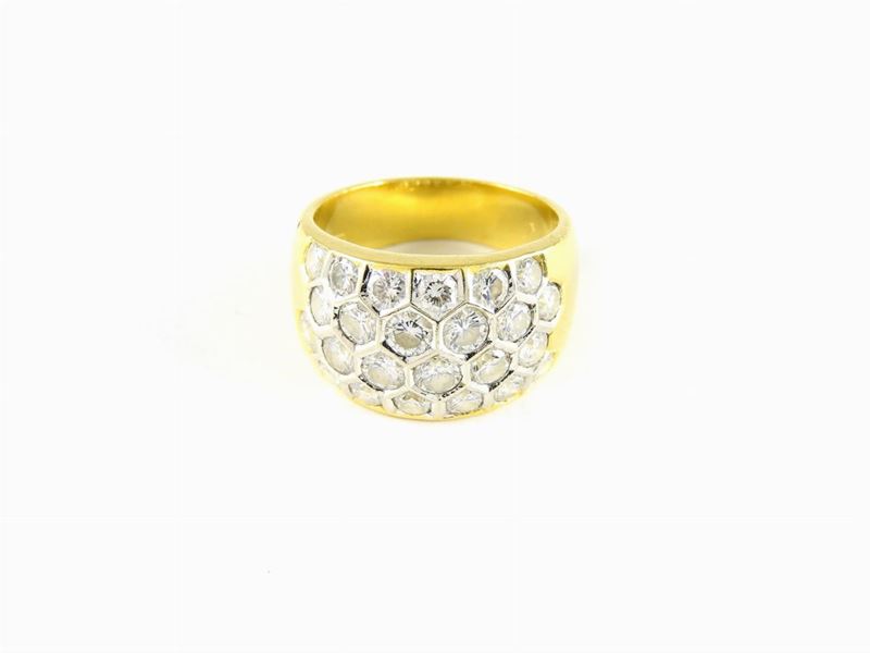 Anello a Fascia Damiani in Oro Giallo e Bianco con Diamanti