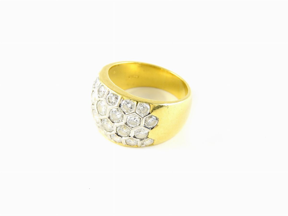Anello a Fascia Damiani in Oro Giallo e Bianco con Diamanti
