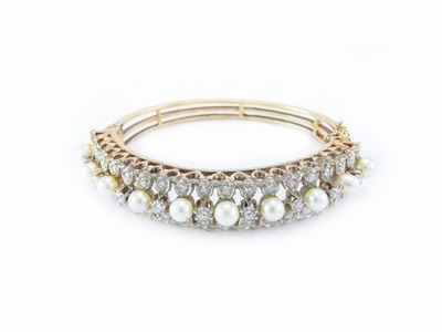 Bracciale Rigido in Oro Giallo e Bianco 585/1000 con Diamanti