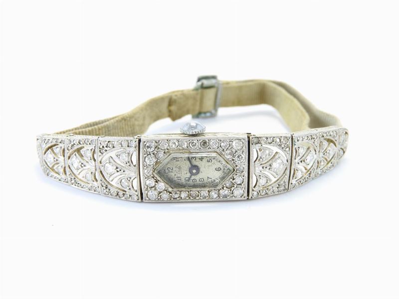 Orologio da Polso per Donna Erdi in Oro Bianco, Diamanti e Raso Beige
