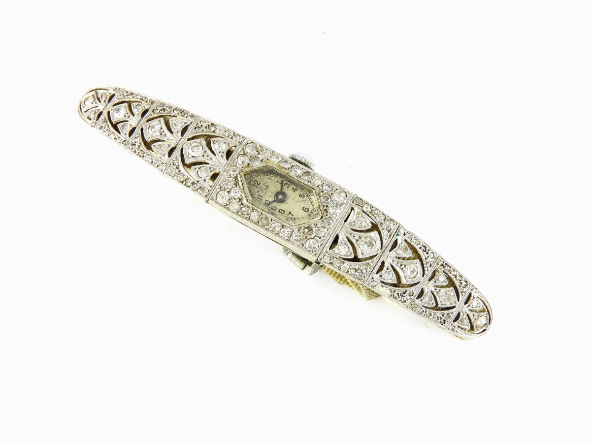 Orologio da Polso per Donna Erdi in Oro Bianco, Diamanti e Raso Beige