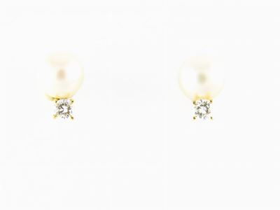 Orecchini in Oro Giallo, Diamanti e Perle Coltivate Akoya