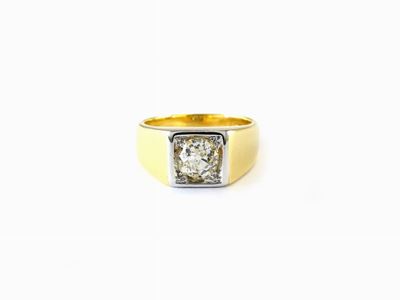 Anello da Uomo in Oro Bianco e Giallo con Diamante