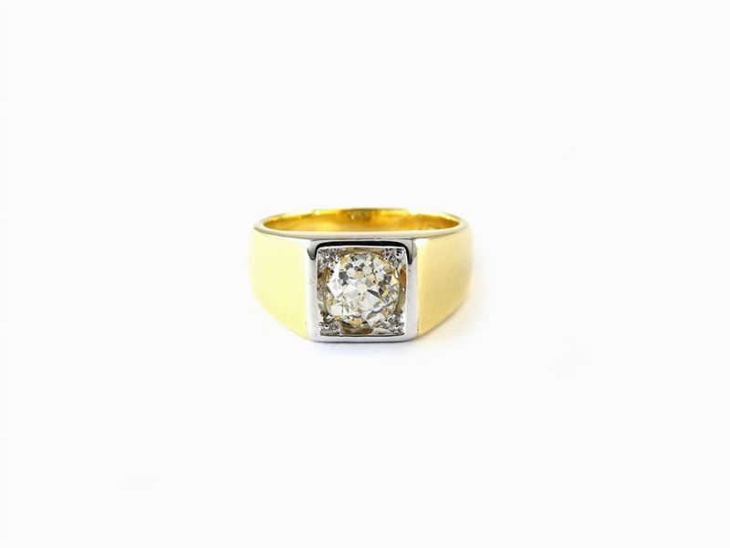 Anello da Uomo in Oro Bianco e Giallo con Diamante