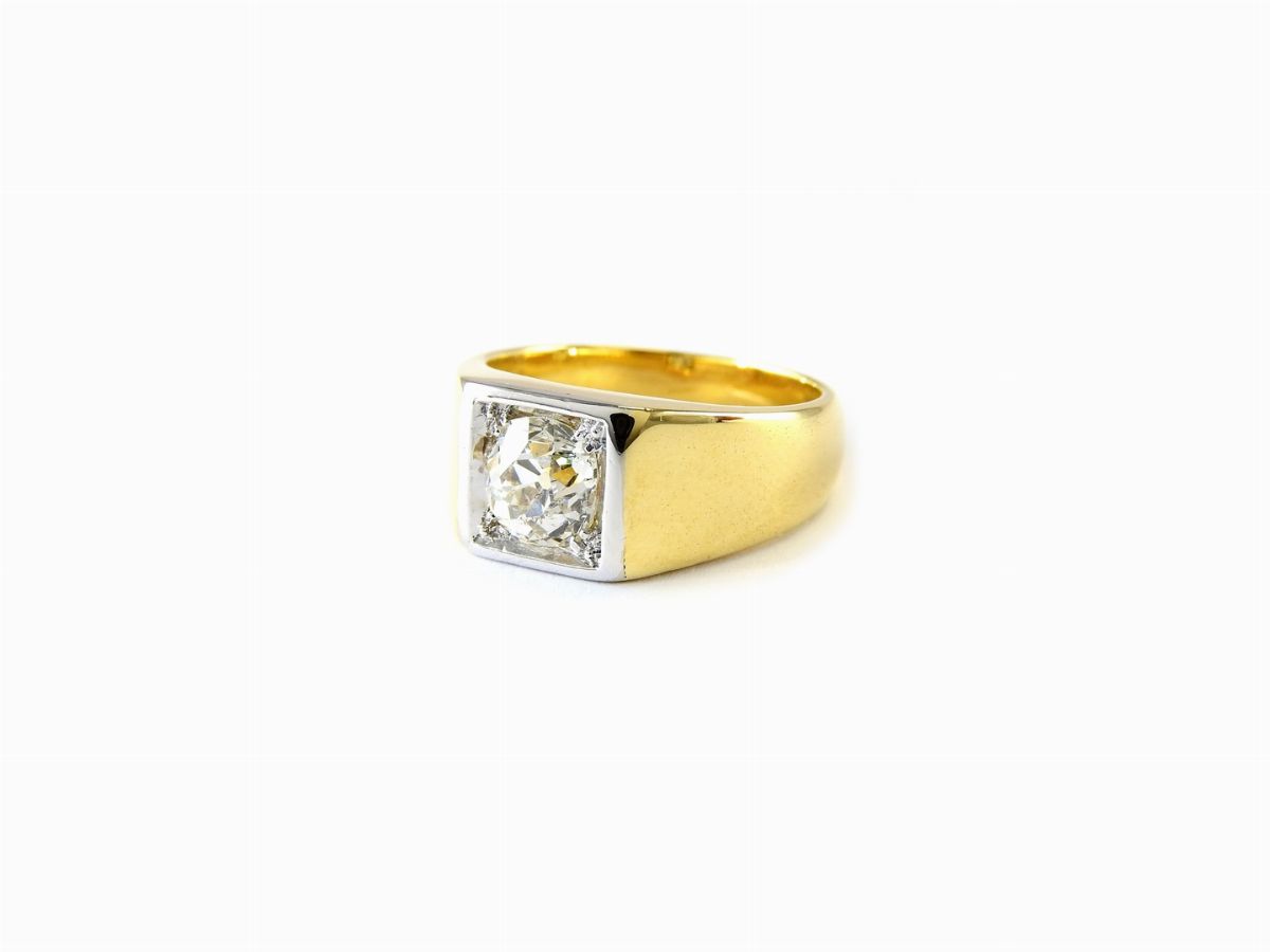 Anello da Uomo in Oro Bianco e Giallo con Diamante